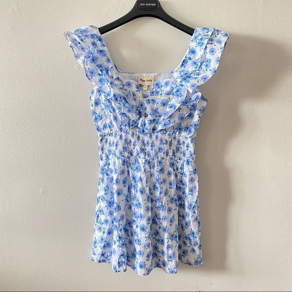 NWOT PLAYA LUCILA Short Coverup Floral Dress In Blue/White - Picture 5 of 7